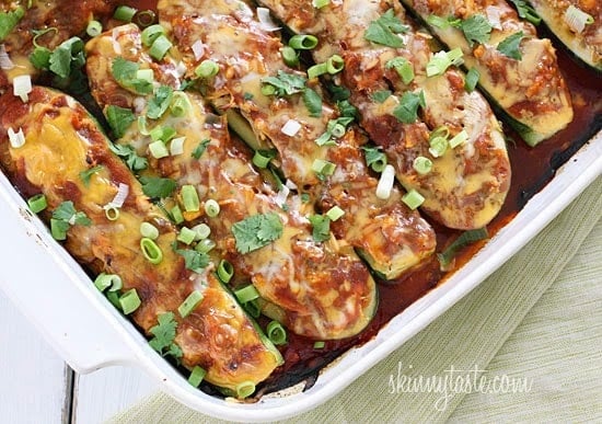 Chicken Enchilada Stuffed Zucchini Boats