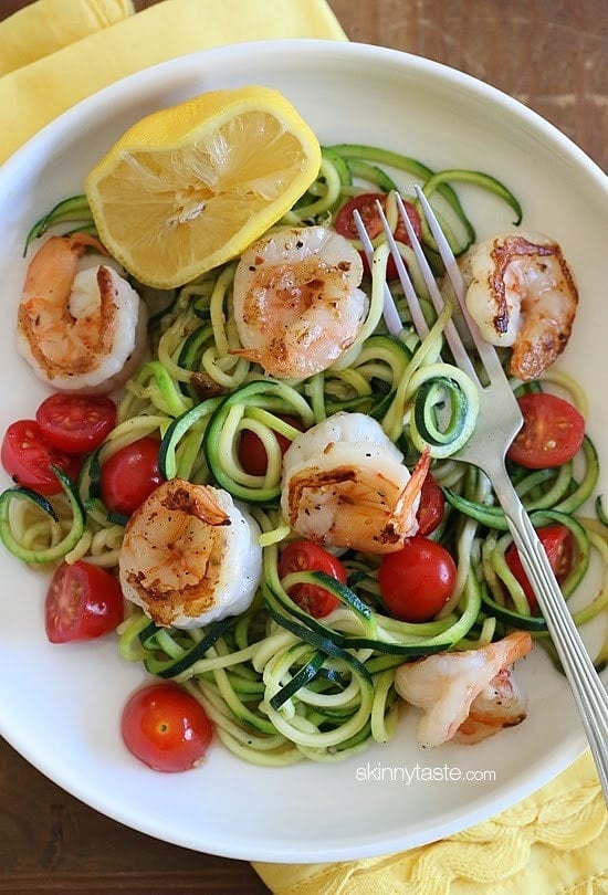 Zucchini Noodles with Lemon Garlic Spicy Shrimp
