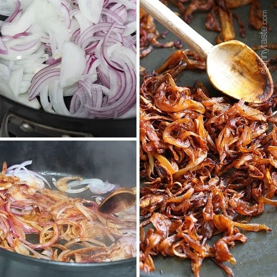 Grilled steak, arugula and pasta salad is topped with sweet balsamic caramelized onions and fresh shaved Parmesan. I'm a sucker for a good steak salad, and this one is AWESOME!