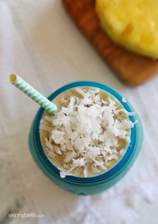 No time for breakfast? Make a smoothie! I love this combination of bananas and pineapple to create this Pina Banana Colada Smoothie