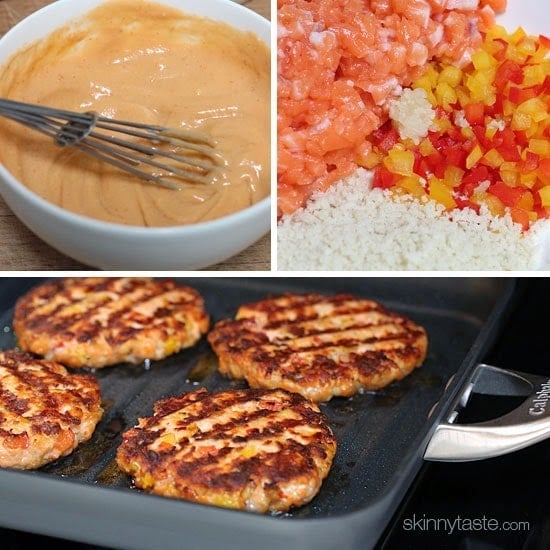 Some burgers are just meant to be eaten without a bun. These delicious, omega-packed, naked salmon burgers with sriracha mayo are the perfect example!