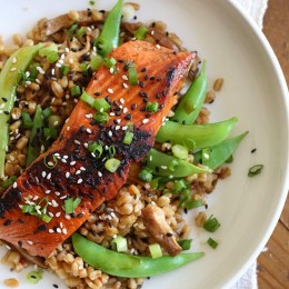 Asian Farro Medley with Salmon is made with shiitake mushrooms, snap peas, ginger, garlic and spices. Not only is this dish absolutely delicious, it's also high in protein, omega-3's and is ready in about 30 minutes.