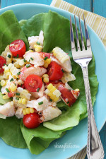 Chilled Lobster Salad with Sweet Summer Corn and Tomatoes, the perfect light summer salad made with sweet summer corn, grape tomatoes, garden herbs and chilled steamed lobster.