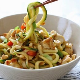 Kung Pao Chicken Zoodles For Two – I swapped the noodles with zucchini noodles and the results were fantastic!! (under 300 calories).