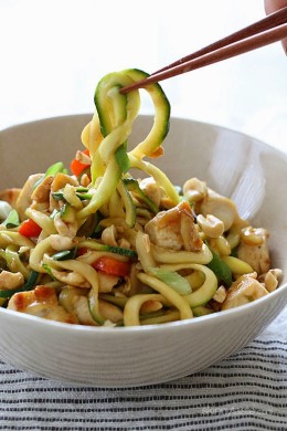 Kung Pao Chicken Zoodles For Two – I swapped the noodles with zucchini noodles and the results were fantastic!! (under 300 calories).
