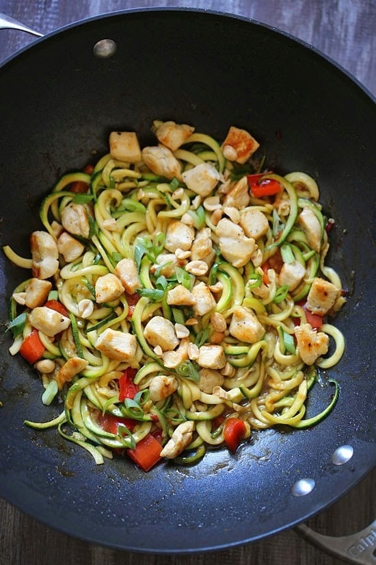 Kung Pao Chicken Zoodles For Two – I swapped the noodles with zucchini noodles and the results were fantastic!! (under 300 calories).