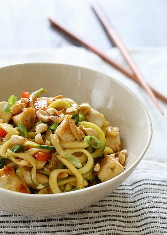 Kung Pao Chicken Zoodles For Two – I swapped the noodles with zucchini noodles and the results were fantastic!! (under 300 calories).