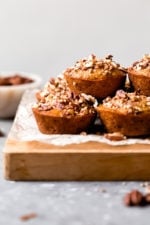 Moist and delicious Maple Pecan Banana Muffins, so good you won't believe they are light!