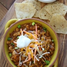This is chili with a buffalo chicken twist! So easy to make and SOOOO good – perfect for game watching or any night of the week!