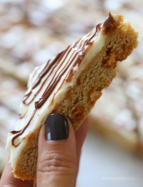 These Pumpkin Butterscotch Bars cookie bars are the perfect Fall dessert – moist and chewy, made lighter with pumpkin puree and studded with butterscotch chips.