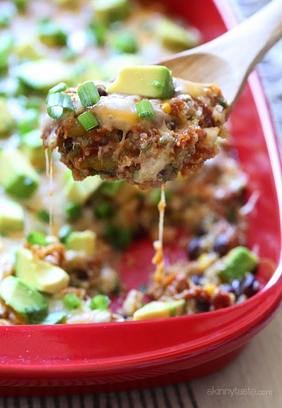 Quinoa Fiesta Enchilada Bake Quinoa Fiesta Enchilada Bake made with quinoa, black beans, corn, cilantro and green chiles topped with a quick homemade enchilada sauce and cheesy goodness!