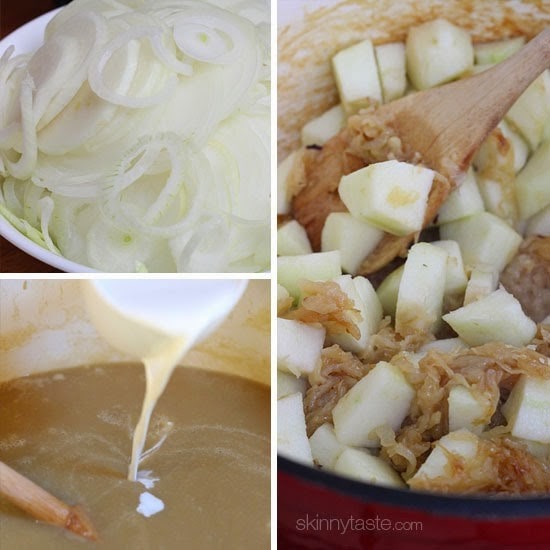 Caramelized Apple Onion Soup tastes like fall in a bowl! Apples and caramelized onions are simmered with cider and broth, and blended with a touch of cream.