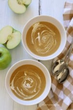 Caramelized Apple Onion Soup tastes like fall in a bowl! Apples and caramelized onions are simmered with cider and broth, and blended with a touch of cream.