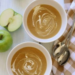 Caramelized Apple Onion Soup tastes like fall in a bowl! Apples and caramelized onions are simmered with cider and broth, and blended with a touch of cream.