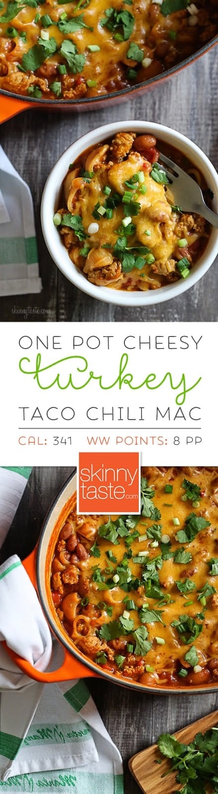 One Pot Cheesy Turkey Taco Chili Mac One Pot Cheesy Turkey Taco Chili Mac – pure comfort food, packed with protein & fiber all in one pot!