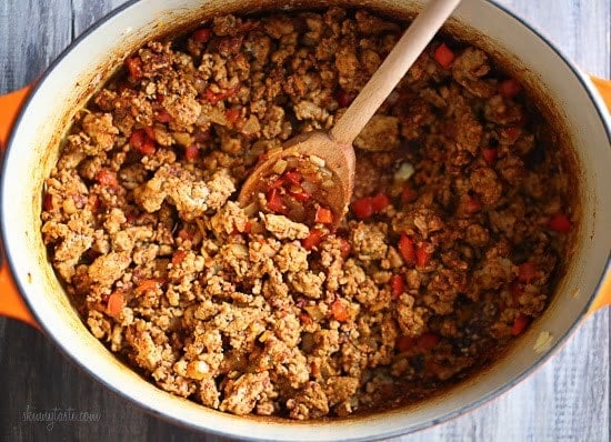 One Pot Cheesy Turkey Taco Chili Mac recipe is so easy and protein packed! Made with taco seasoning, beans, and pasta shells topped with cheese is a favorite in my home! Bonus points for dirtying only one pot!