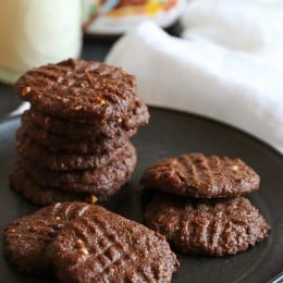 These cookies are amazing!!! And so easy to make, you don't even need a mixer! Only 5 ingredients including Nutella, Chunky Almond Butter and Cocoa Powder.