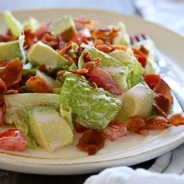 BLT Salad with Avocado is my low-carb solution to the classic sandwich! Made with center cut bacon, lettuce, tomatoes and avocado in a light dressing.
