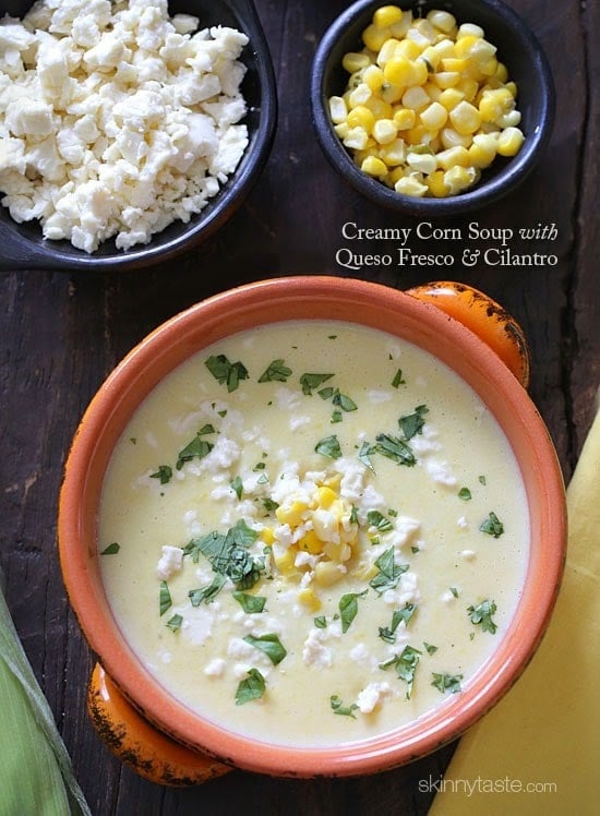 Creamy Corn Soup with Queso Fresco and Cilantro
