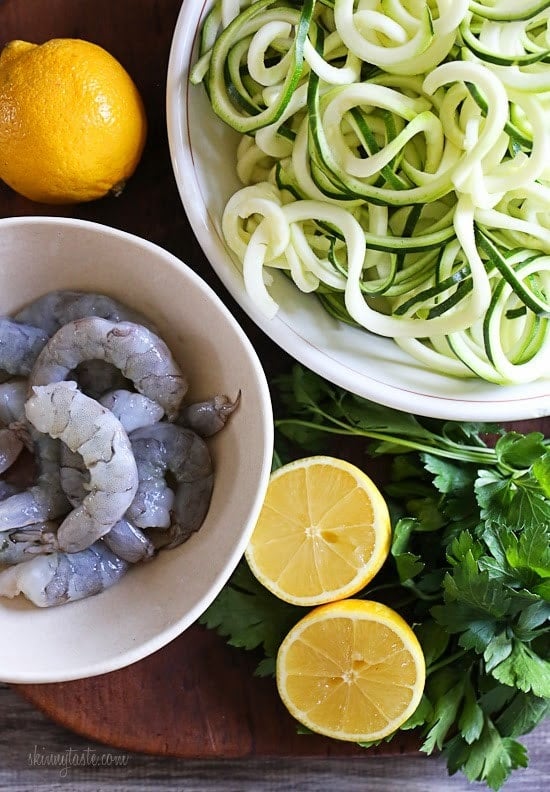 Shrimp Scampi Zoodles for Two, a delicious garlic shrimp and lemon dish over zucchini noodles is an EASY low-carb dish that takes less than 20 minutes! It's also gluten-free, paleo, Whole30 and keto!