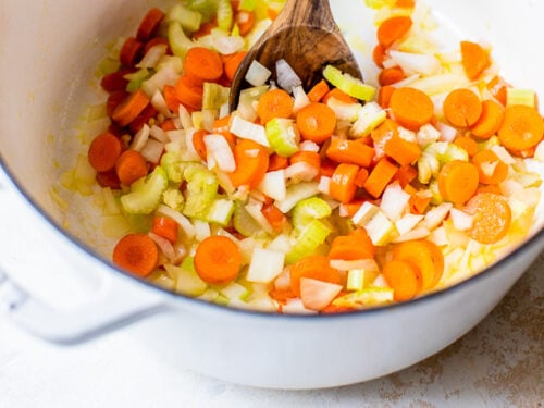 vegetables in a dutch oven.