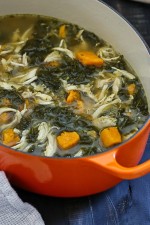 This hearty soup – loaded with chicken, kale, sweet potatoes and veggies, will warm your bones on this cold winter we are having! And the leftovers are perfect for heating up for lunch the next day and can also be frozen for another night.