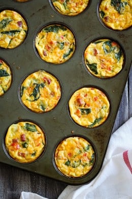 These petite crustless quiches are SO good, loaded with turkey kielbasa, veggies and cheese. A perfect make-ahead breakfast for meal prep and naturally gluten free!
