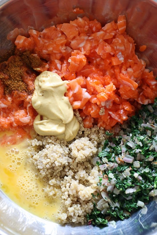 These delicious, healthy Healthy Salmon Quinoa Burgers, made with wild salmon, quinoa, and kale are loaded with good-for-you omegas and tons of protein!