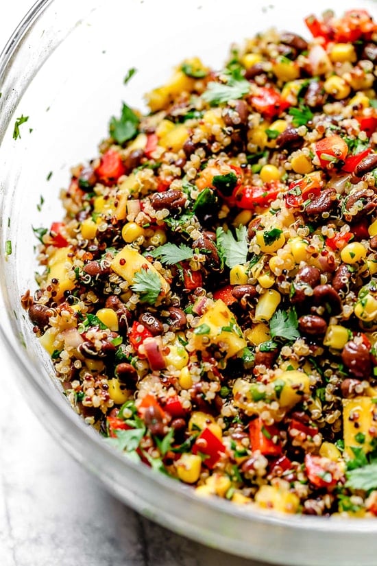 This healthy Southwestern Black Bean, Quinoa and Mango Salad is delicious, a great way to get more vegetables and plant-based foods to your diet.