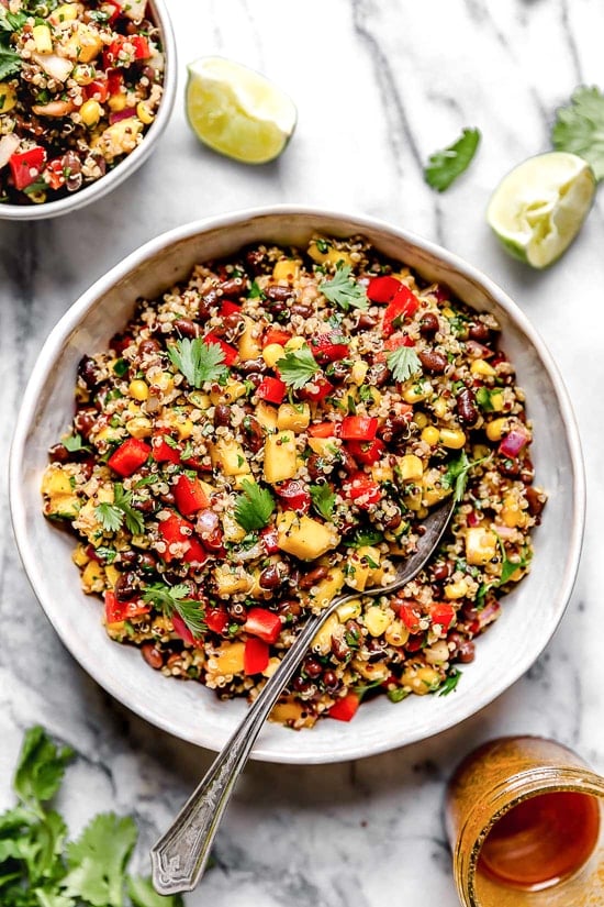 This healthy Southwestern Black Bean, Quinoa and Mango Salad is delicious, a great way to get more vegetables and plant-based foods to your diet.