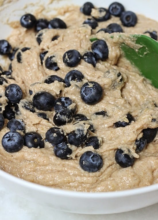 This blueberry banana combination goes so well together and makes a super moist bread. Using lots of very ripe sweet bananas allows you to cut back on the fat without sacrificing the flavor and texture.