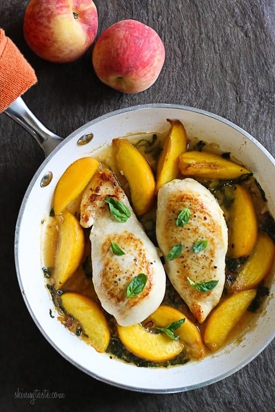 Skillet Basil-Peach Chicken Breasts - a light and easy summer dish!