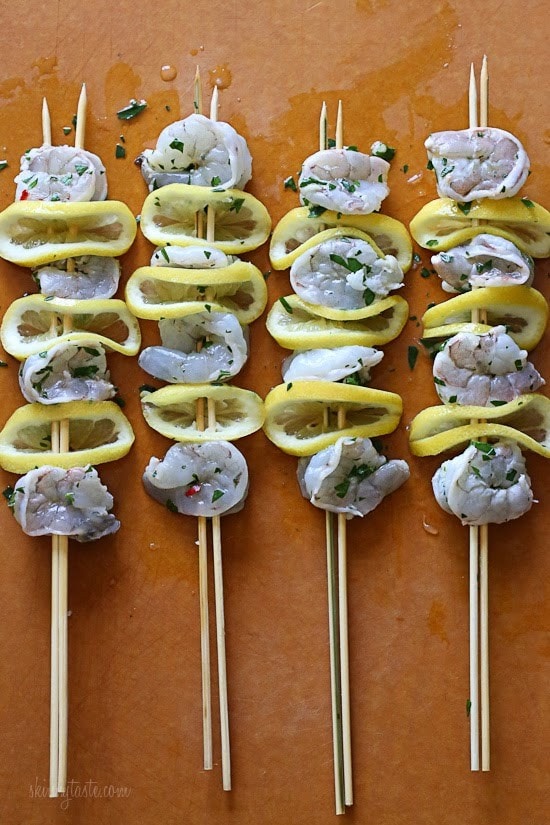 Grilled Shrimp Scampi Skewers Grilled Shrimp Scampi Skewers – lemon, garlic, parmesan and parsley are the perfect combination for these delicious skewers!