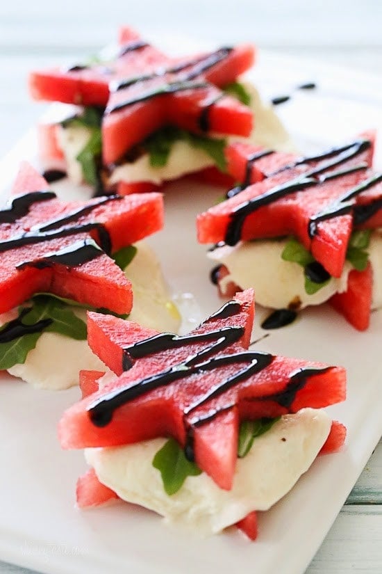 Watermelon "Caprese" with Balsamic Glaze Watermelon Caprese Salad is a delicious summer twist on the classic Caprese typically made with tomato.