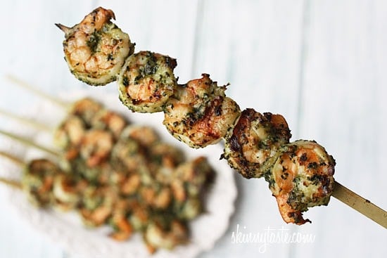Grilled pesto shrimp skewers