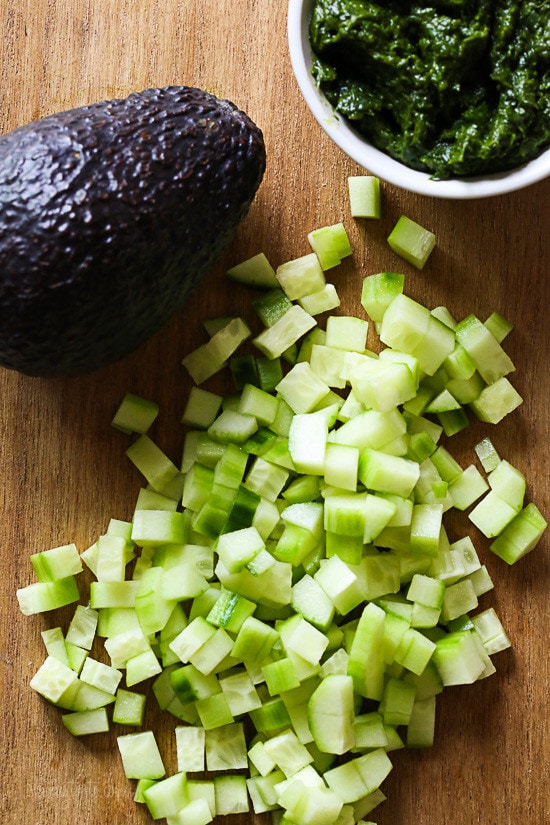 Green Scallop Tacos Green Scallop Tacos with a spicy green herb cucumber and avocado salsa and a squeeze of lime juice on top, so good!
