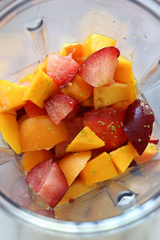 Summer Mango Stone Fruit Smoothie Summer Mango Stone Fruit Smoothie – a dairy-free, gluten-free, vegan smoothie that is simply delicious, made with ripe mango, plums, apricots and peaches or nectarines.