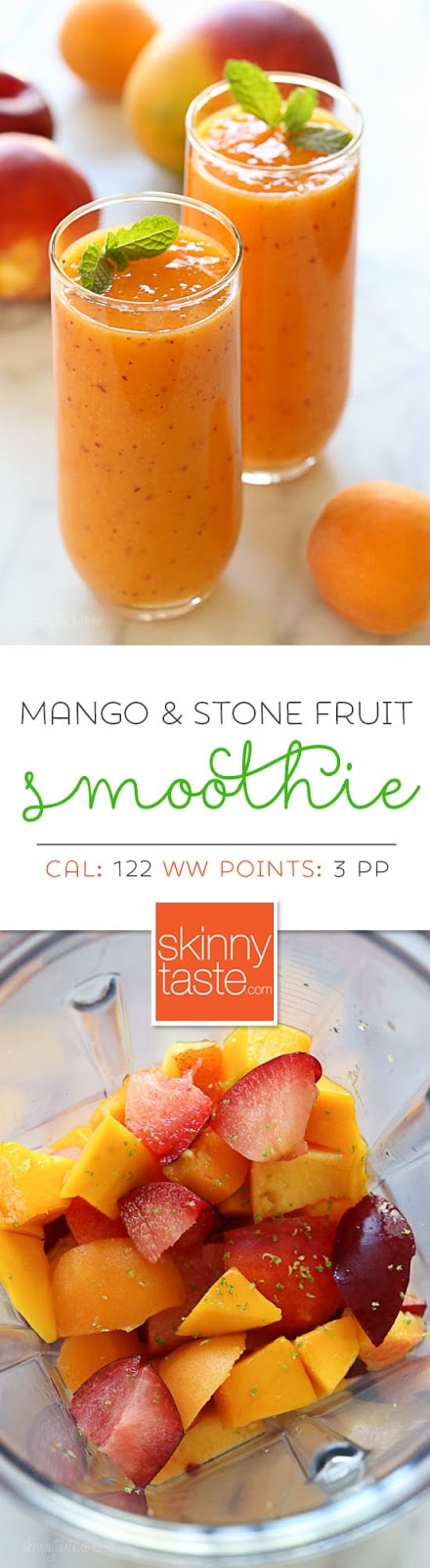 Summer Mango Stone Fruit Smoothie Summer Mango Stone Fruit Smoothie – a dairy-free, gluten-free, vegan smoothie that is simply delicious, made with ripe mango, plums, apricots and peaches or nectarines.