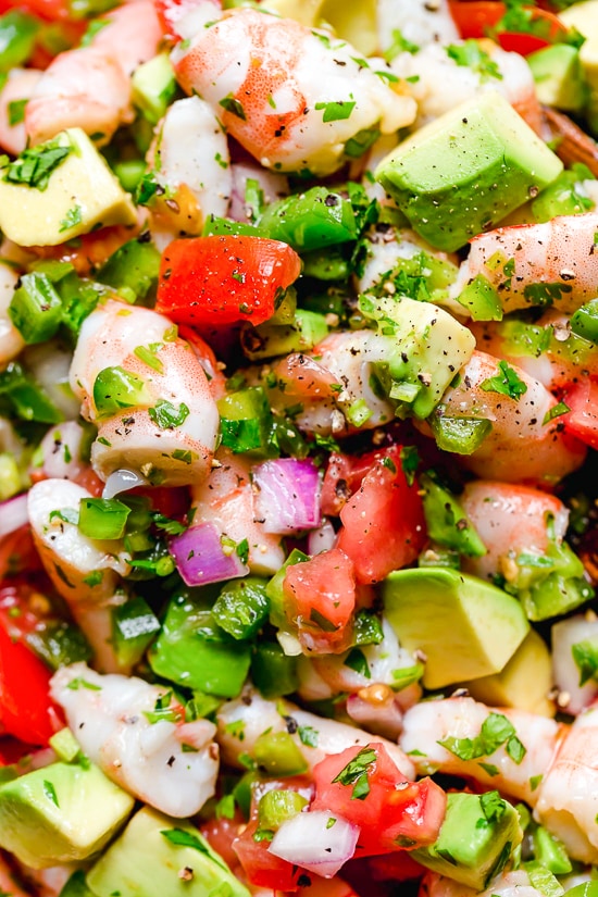 Zesty Lime Shrimp and Avocado Salad, a light and refreshing salad that requires no cooking! Lime juice and cilantro are the key ingredients to creating this wonderful, healthy salad you'll want to make all summer long.