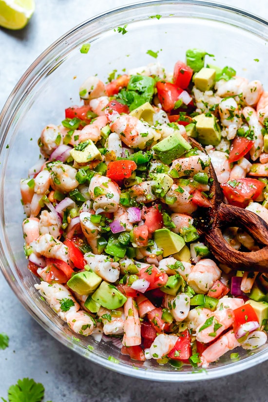 Zesty Lime Shrimp and Avocado Salad, a light and refreshing salad that requires no cooking! Lime juice and cilantro are the key ingredients to creating this wonderful, healthy salad you'll want to make all summer long.