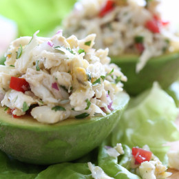 crab salad in avocado halves