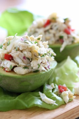 crab salad in avocado halves