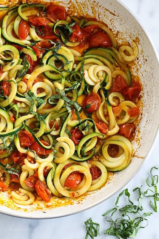 Quick Spiralized Zucchini (Zoodles) and Grape Tomatoes