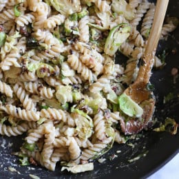 Brussels Sprouts Carbonara – This dish combines a few of my favorite things, caramelized shredded brussels sprouts, pasta and pancetta in a delicious, creamy sauce that takes about 15 minutes to make.
