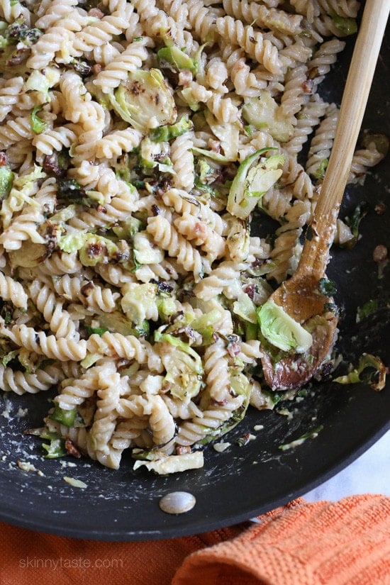 Brussels Sprouts Carbonara – This dish combines a few of my favorite things, caramelized shredded brussels sprouts, pasta and pancetta in a delicious, creamy sauce that takes about 15 minutes to make.
