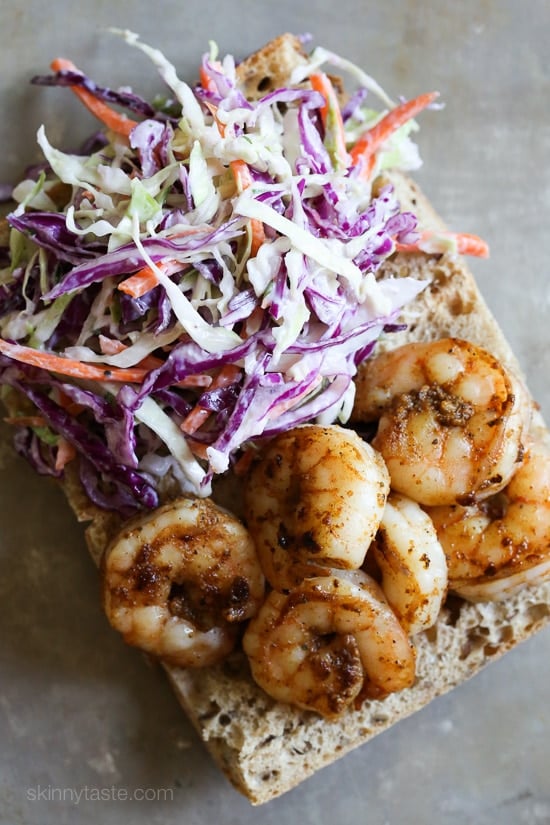 Shrimp Po' Boy sandwich open