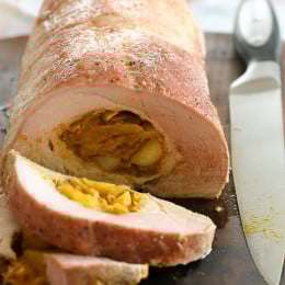 Pork and apples are a classic combination, so naturally an apple stuffed pork loin makes perfect sense – especially apples that have been sauteed with onions and a fragrant blend of Moroccan spices.