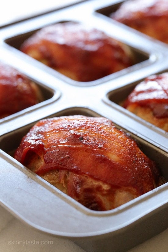 Bacon Topped Petite Turkey Meatloaf with BBQ Sauce These EASY Bacon Topped Petite Turkey Meatloaf with BBQ Sauce are so moist with the addition of grated zucchini to the meatloaf mix!