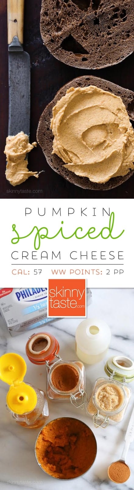 Pumpkin Spiced Cream Cheese Pumpkin Spice Cream Cheese – an EASY way to enjoy the flavors of Fall for breakfast on bagels, toast, muffins or my favorite, Pumpkin Banana Bread.