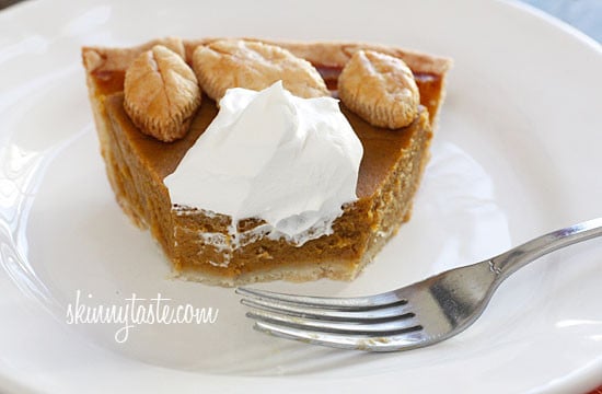 A Thanksgiving dessert table is never complete without the pumpkin pie. This pumpkin pie recipe is quick and easy, made with refrigerated pie crust rolled out thinner, to lighten it up.